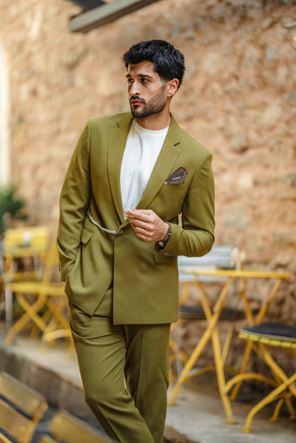 Bora Olive Green Luxury Chain Detailed Suit