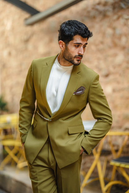 Bora Olive Green Luxury Chain Detailed Suit