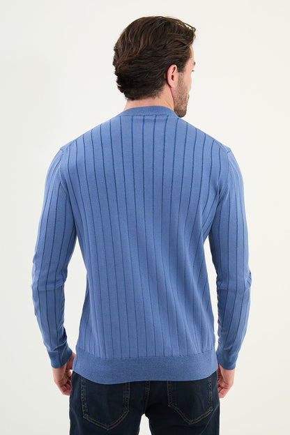Men’s Blue Ribbed Slim Fit Sweater