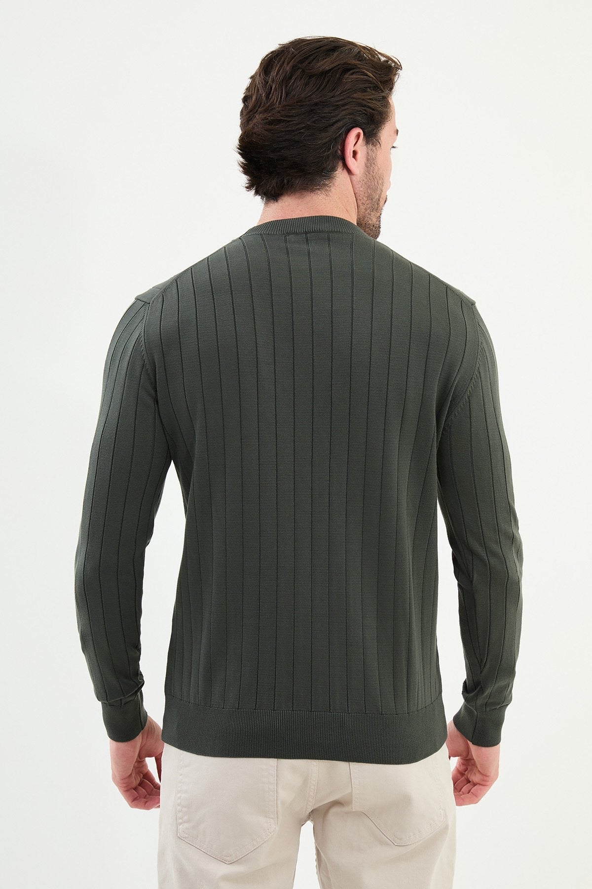 Men’s Khaki Green Ribbed Slim Fit Sweater