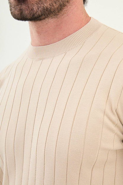 Men’s Beige Ribbed Slim Fit Sweater
