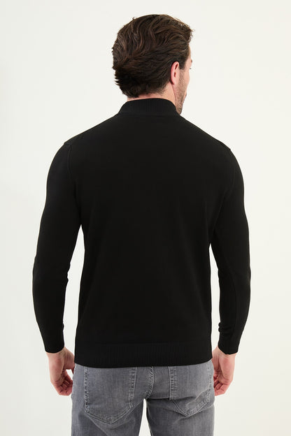 Men’s Black Knit Half-Turtleneck Pullover – Slim Fit