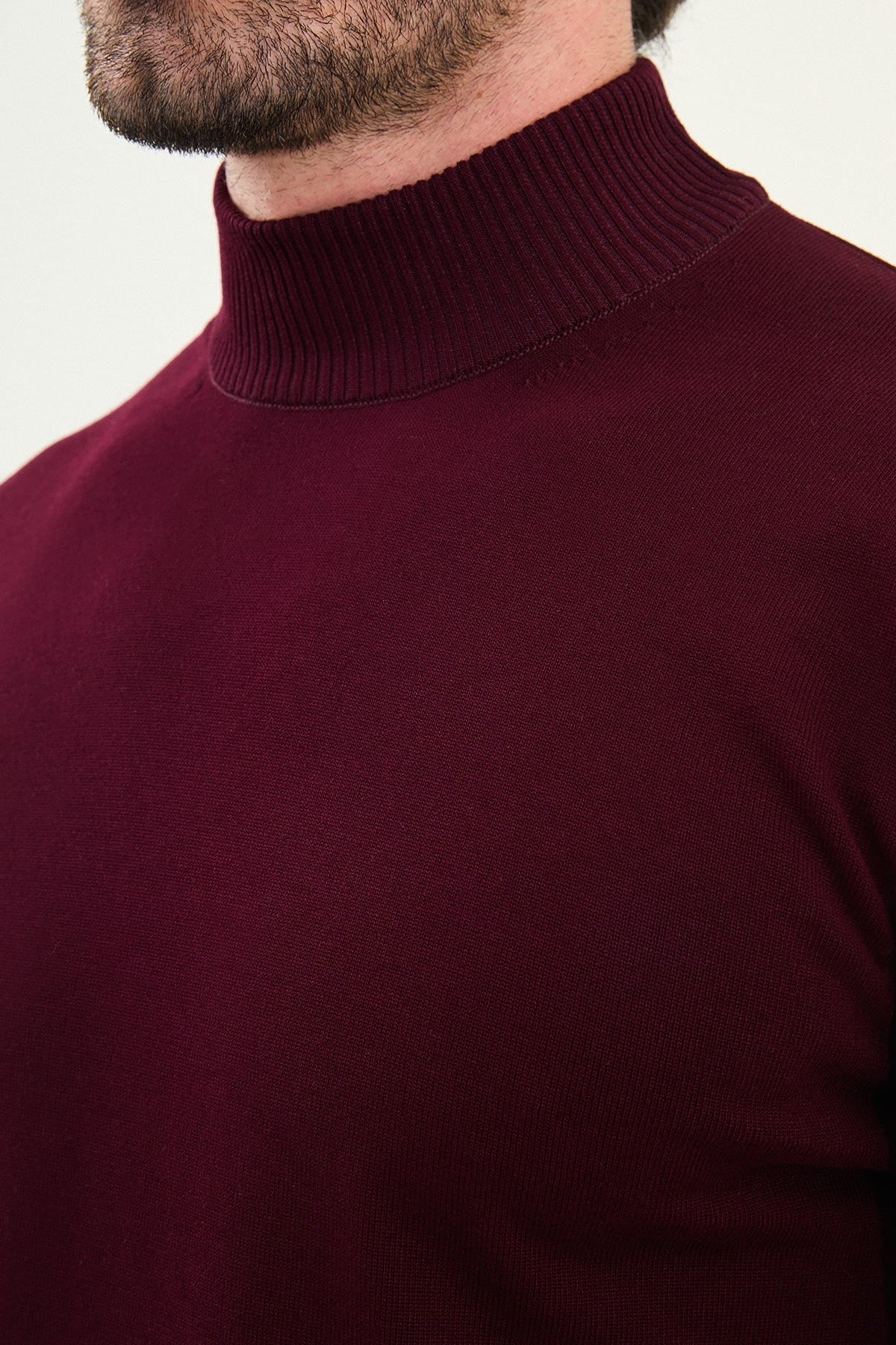 Men's Burgundy Knit Half-Turtleneck Pullover – Slim Fit