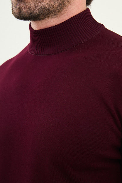 Men's Burgundy Knit Half-Turtleneck Pullover – Slim Fit