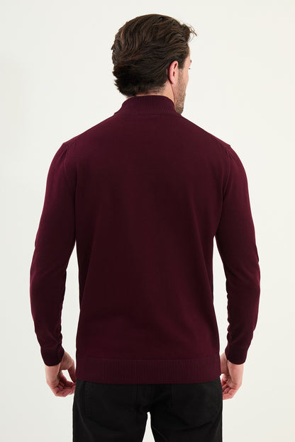 Men's Burgundy Knit Half-Turtleneck Pullover – Slim Fit