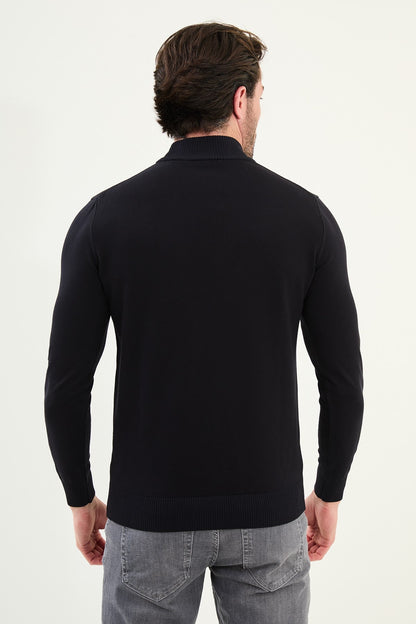 Men’s Navy Blue Knit Half-Turtleneck Pullover – Slim Fit
