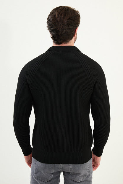 Men’s Black Ribbed Zip Cardigan