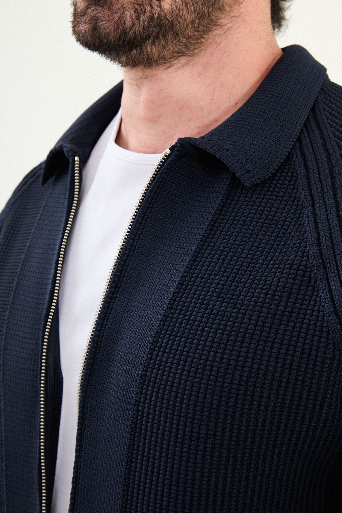Men’s Navy Blue Ribbed Zip Cardigan