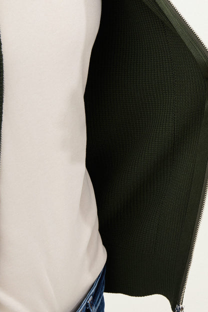 Men’s Green Ribbed Zip Cardigan