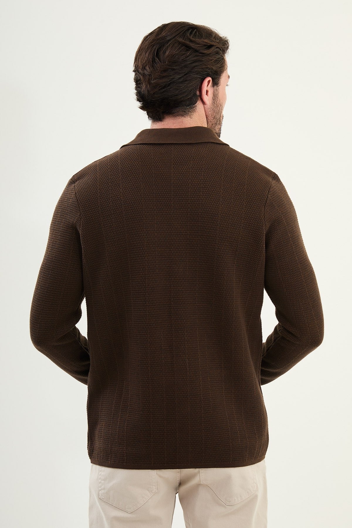 Men's Slim-Fit Button-Up Knit Cardigan – Brown