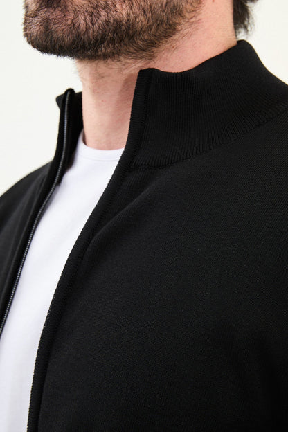 Men's Slim-Fit Zip-Up Knit Cardigan – Black