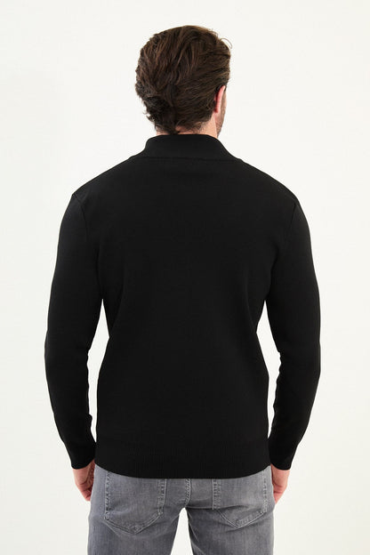 Men's Slim-Fit Zip-Up Knit Cardigan – Black