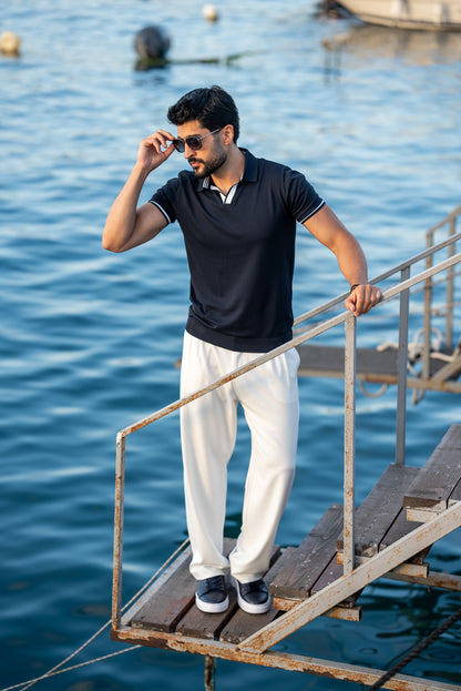 Santorini Navy Blue Polo Collar Men's T-Shirt