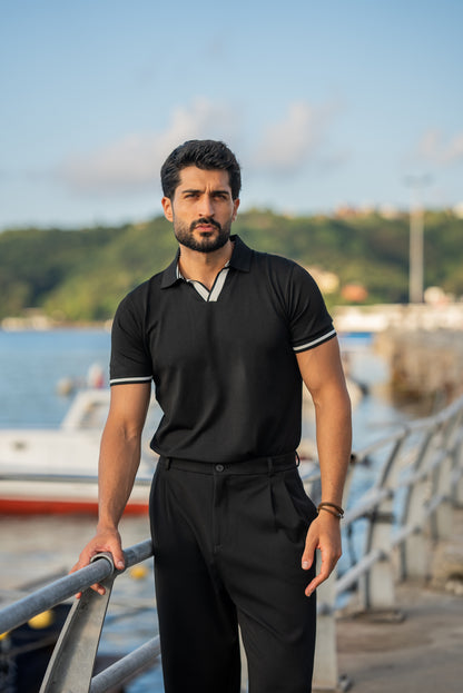 Positano Black Polo Collar Men's T-Shirt