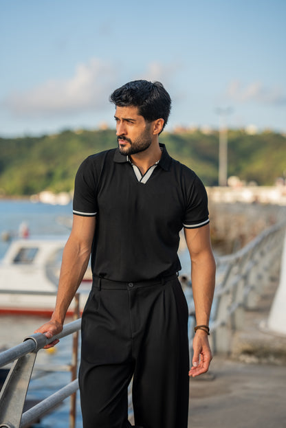 Positano Black Polo Collar Men's T-Shirt
