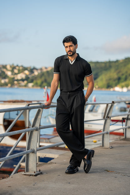 Positano Black Polo Collar Men's T-Shirt