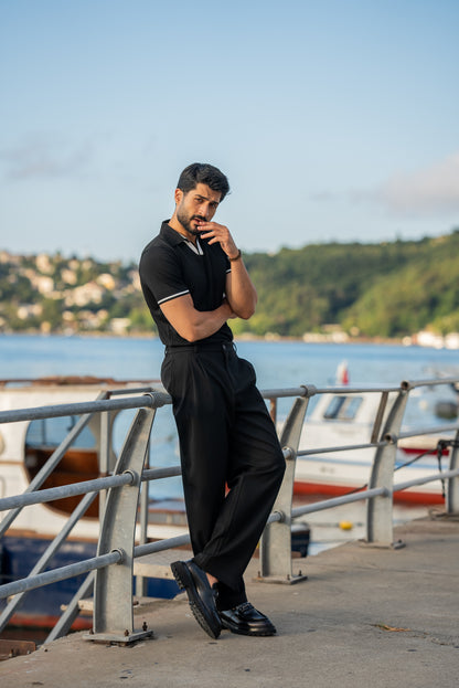 Positano Black Polo Collar Men's T-Shirt