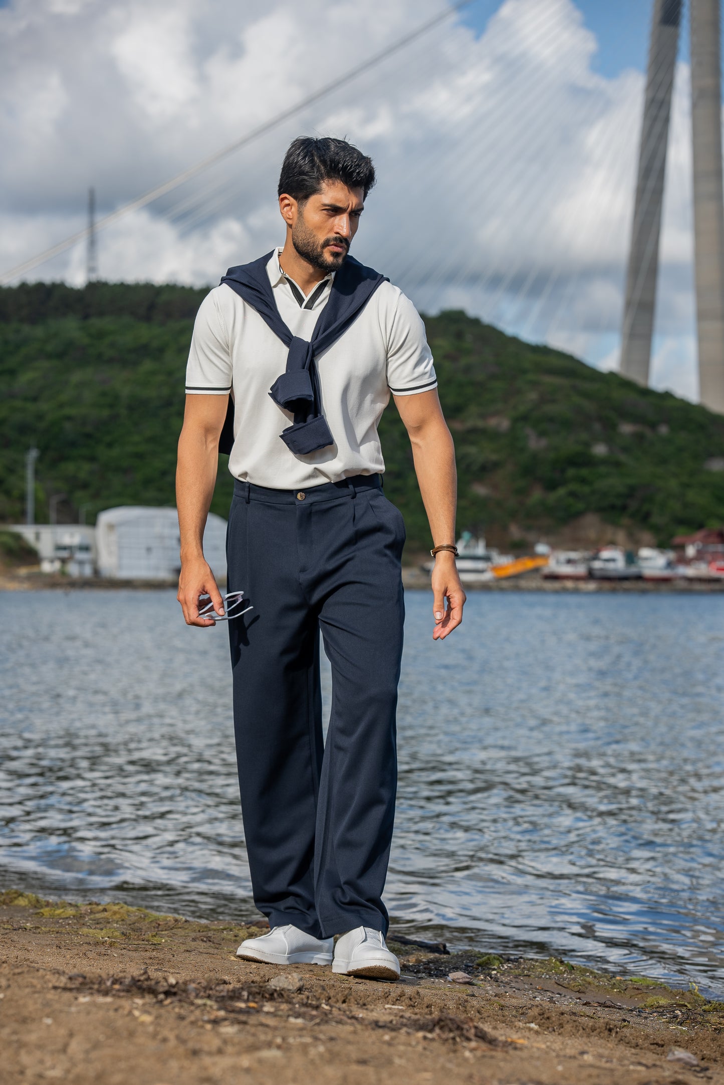 Mykonos White Polo Collar Men's T-Shirt