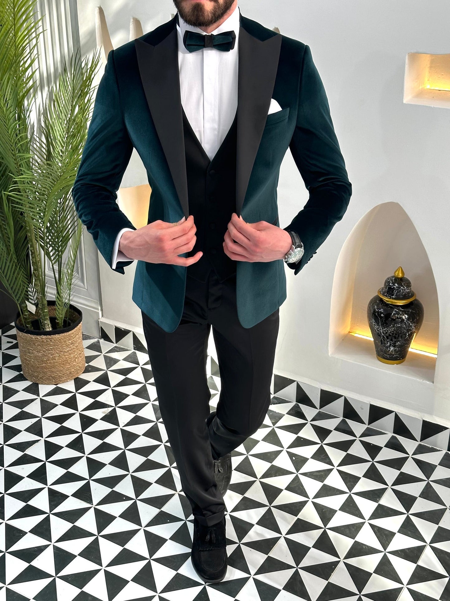 Emerald Velvet Slim-Fit Tuxedo 3-Piece - BRABION