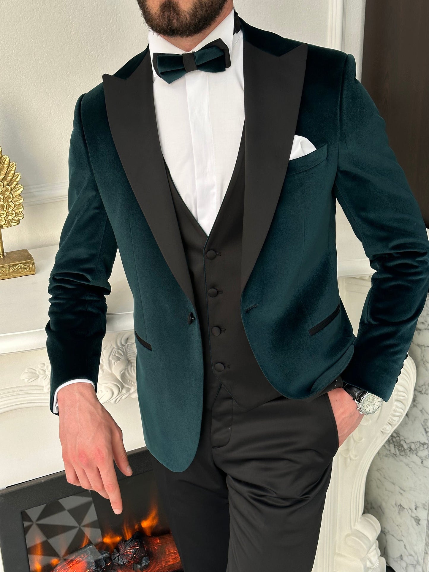 Emerald Velvet Slim-Fit Tuxedo 3-Piece - BRABION