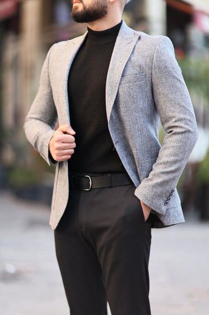 Men’s Gray Textured Slim-Fit Jacket
