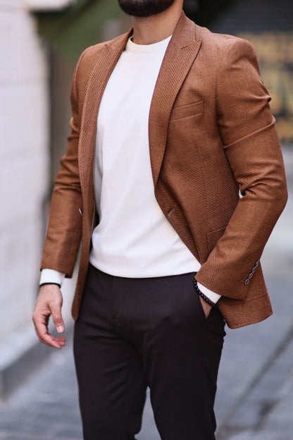 Men’s Camel Slim-Fit Jacket with Utility Pocket