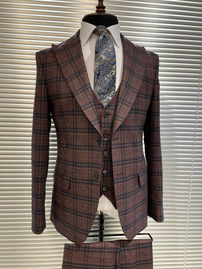 Bordeaux Plaid Slim-Fit Suit 3-Piece VIOSSI