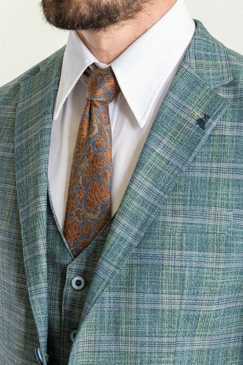 Brabion Elio Green Slim Fit Notch Lapel 3 Piece Plaid Suit