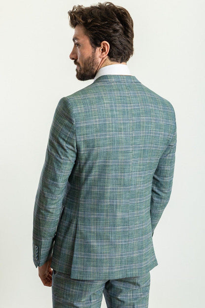 Brabion Elio Green Slim Fit Notch Lapel 3 Piece Plaid Suit