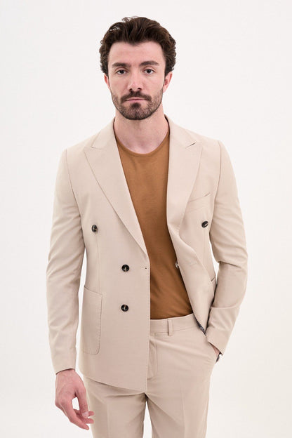 Brabion Elio Beige Slim Fit Double Breasted Suit