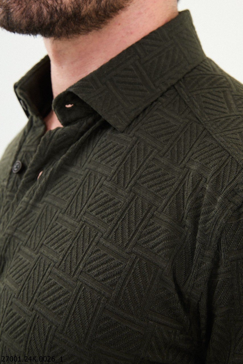 Brabion Nico Khaki Slim Fit Woven Pattern Casual Shirt