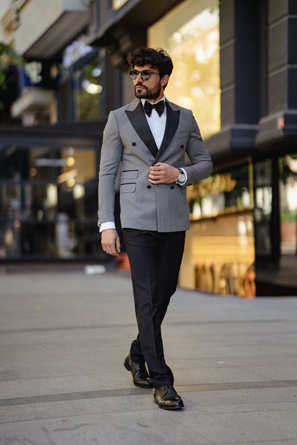 Grey Double Breasted Tuxedo 2-Piece - BRABION