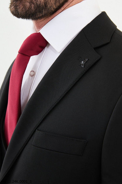 Brabion Diego Black Notch Lapel 3 Piece Wool Suit