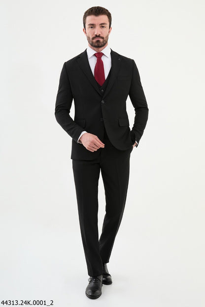Brabion Diego Black Notch Lapel 3 Piece Wool Suit