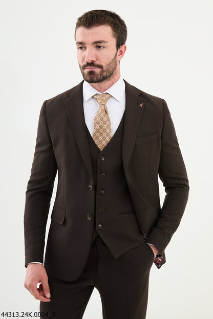 Brabion Diego Coffee Brown Notch Lapel 3 Piece Wool Suit