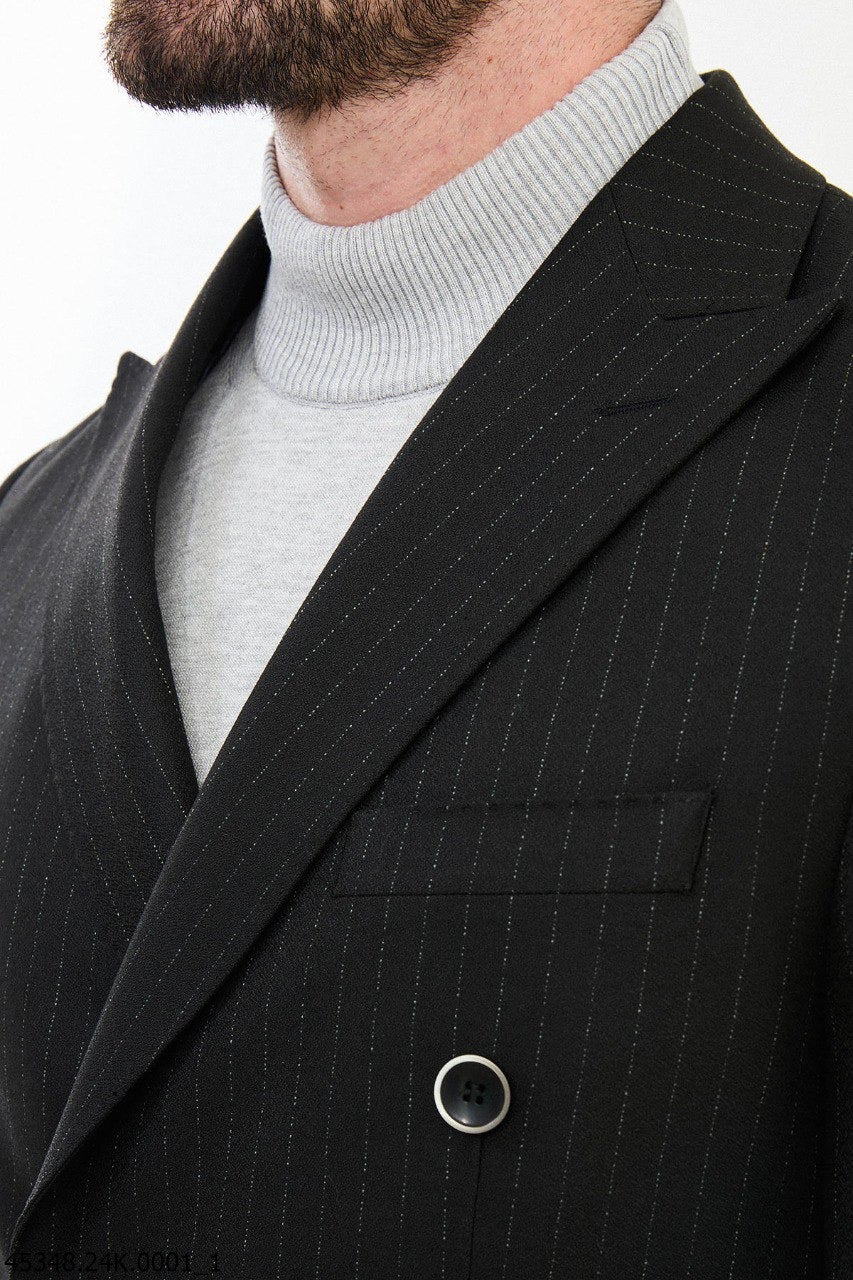 Brabion Diego Black 2 Piece Double Breasted Pinstripe Wool Suit