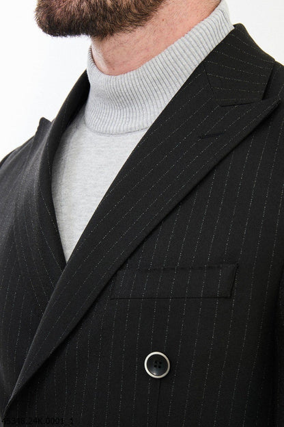 Brabion Diego Black 2 Piece Double Breasted Pinstripe Wool Suit