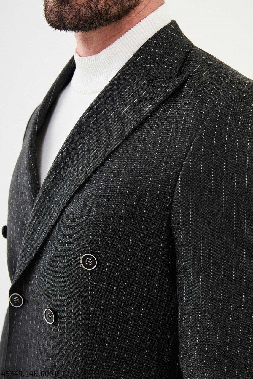 Brabion Diego Dark Gray Slim-Fit Double Breasted Wool Suit