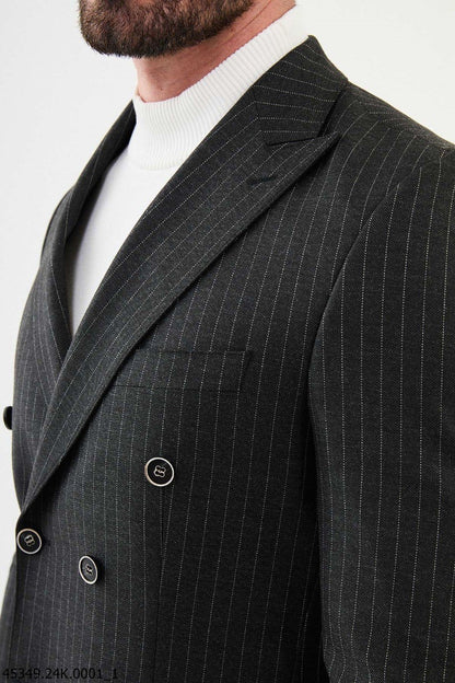 Brabion Diego Dark Gray Slim-Fit Double Breasted Wool Suit