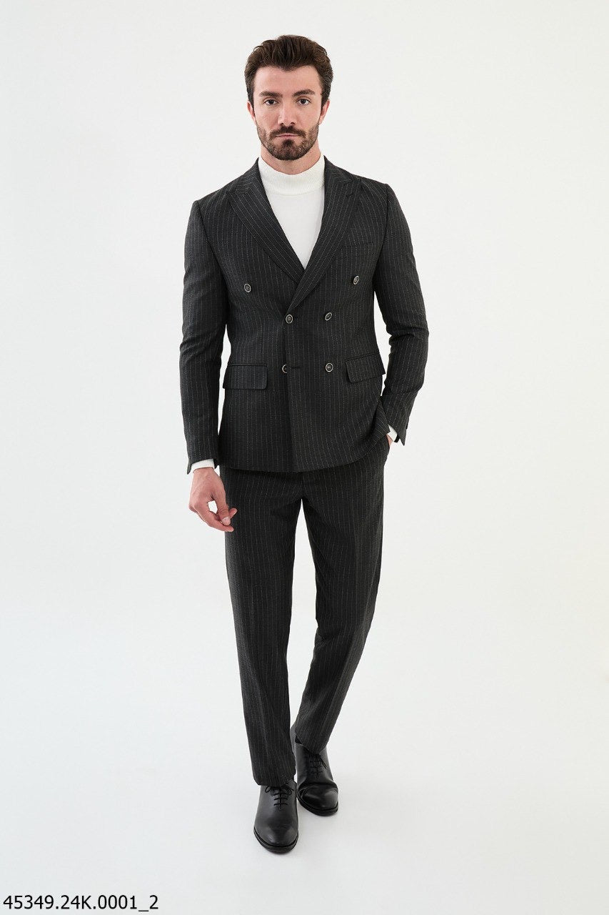 Brabion Diego Dark Gray Slim-Fit Double Breasted Wool Suit