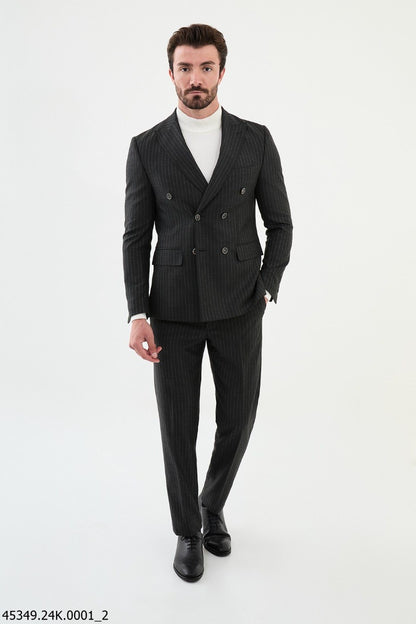 Brabion Diego Dark Gray Slim-Fit Double Breasted Wool Suit