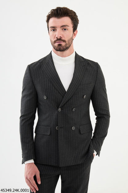 Brabion Diego Dark Gray Slim-Fit Double Breasted Wool Suit