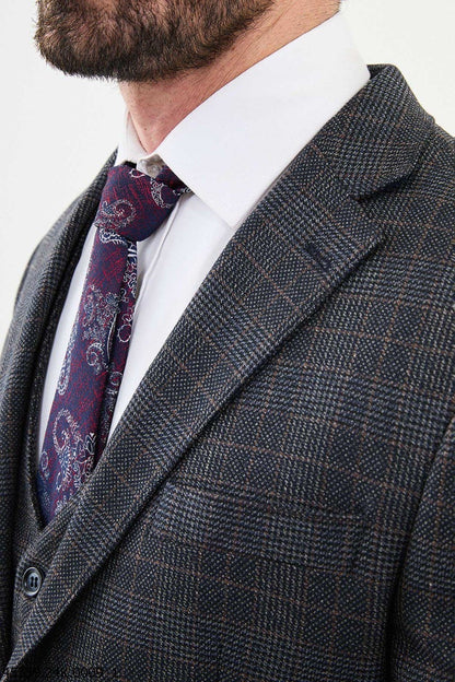 Brabion Diego Dark Blue 3 Piece Glen Check Wool Suit