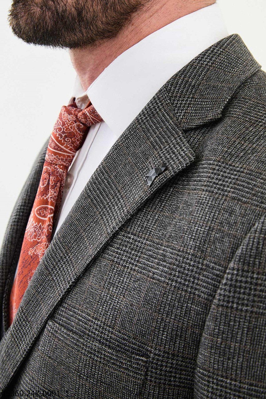 Brabion Diego Dark Gray 3 Piece Glen Check Wool Suit