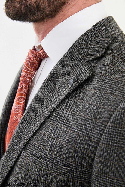 Brabion Diego Dark Gray 3 Piece Glen Check Wool Suit