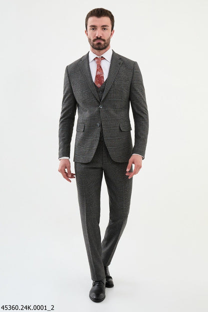 Brabion Diego Dark Gray 3 Piece Glen Check Wool Suit