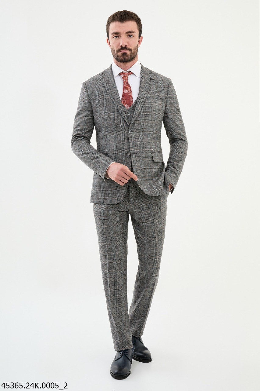 Brabion Diego Gray 3 Piece Glen Plaid Wool Suit