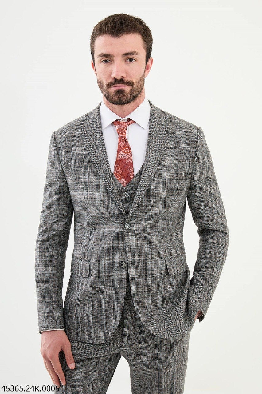 Brabion Diego Gray 3 Piece Glen Plaid Wool Suit