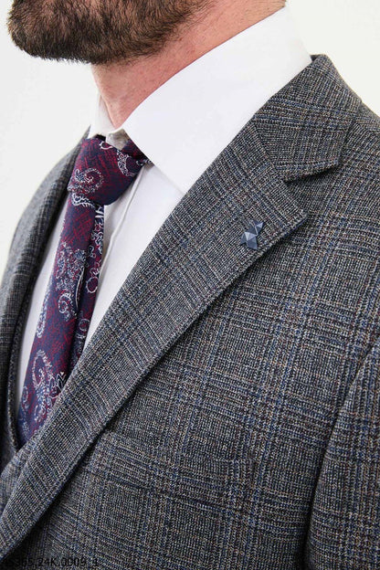 Brabion Diego Dark Blue 3 Piece Glen Plaid Wool Suit