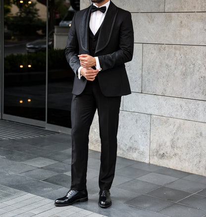 Black Slim-Fit Tuxedo 3-Piece - BRABION